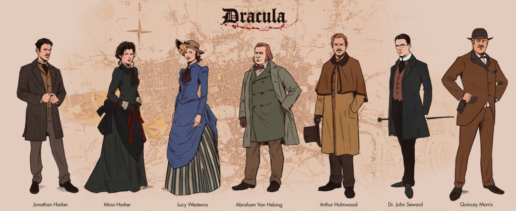 Dracula – Hauptfiguren – https://www.deviantart.com/deimos-remus/art/Bram-Stoker-s-Dracula-Protagonists-681220377